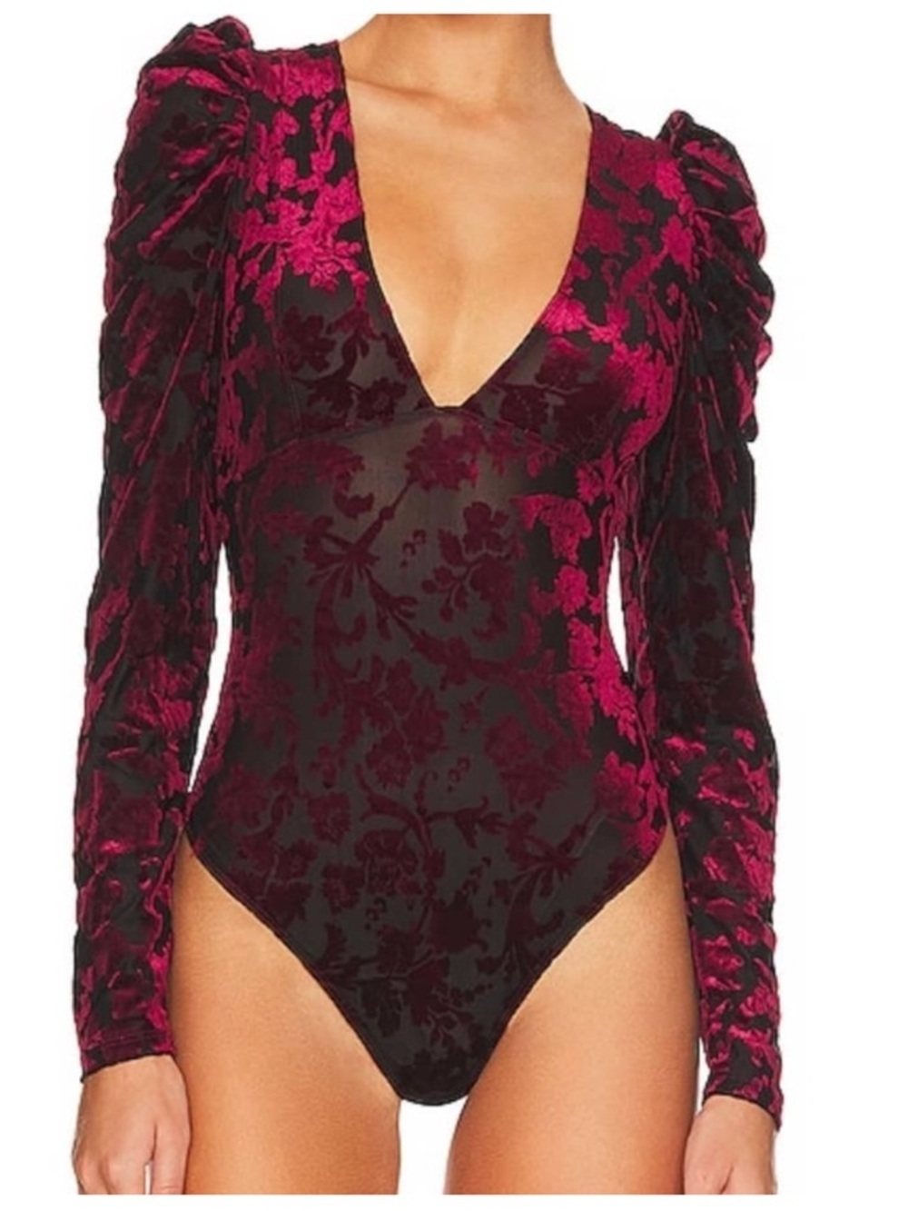 Free People Magic Hour Velvet Thong Bodysuit in Midnight Combo Size S